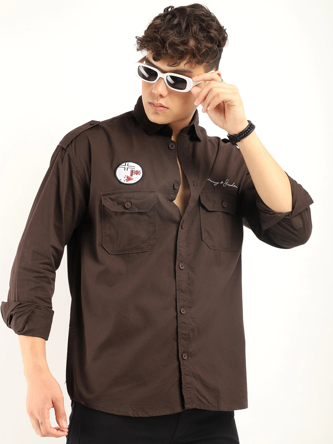 Fabric Alessio Tuserd Brown Full Sleeve Shirt