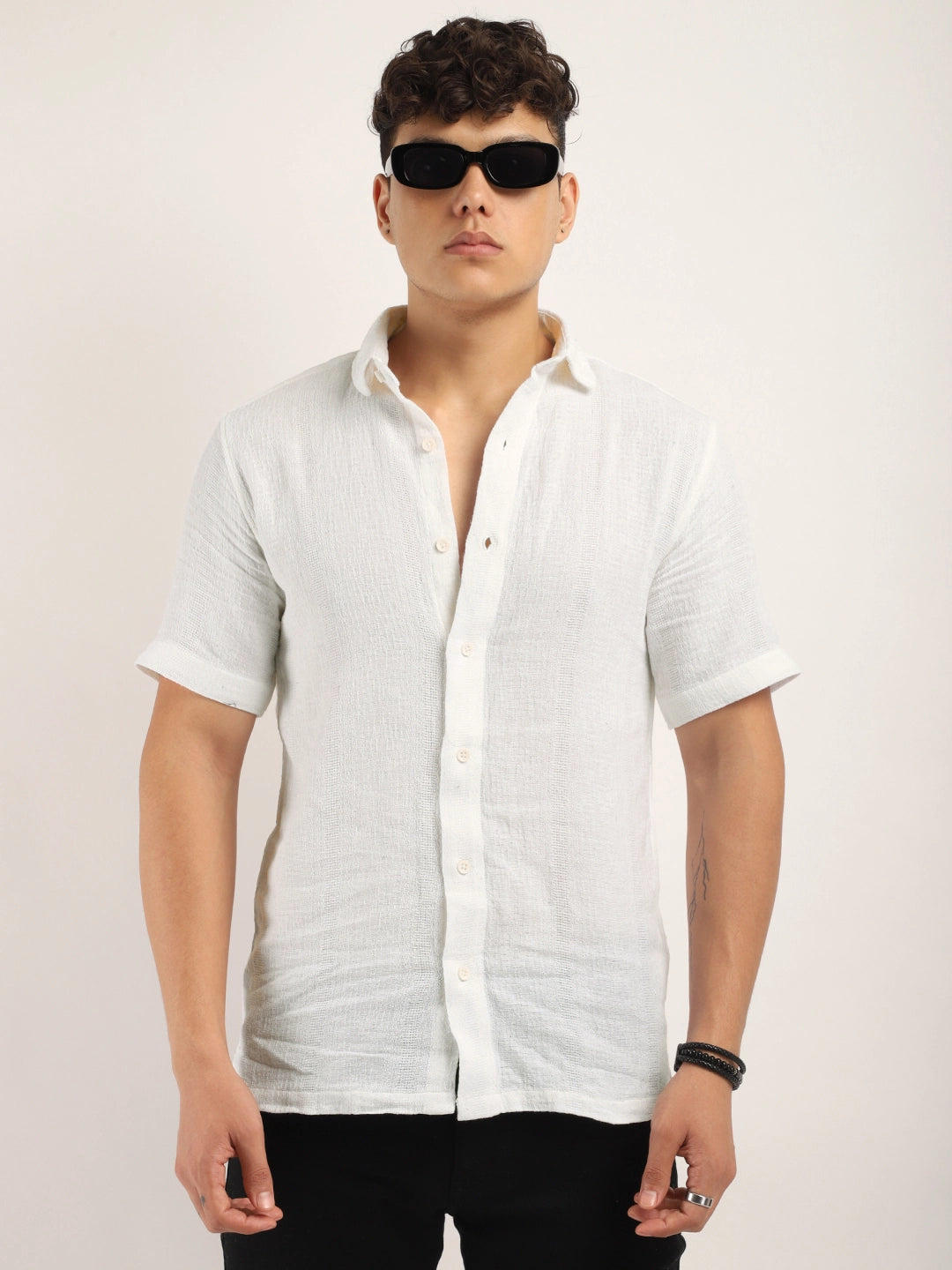 Fabric Carmine Nitid White Half Sleeve Shirt