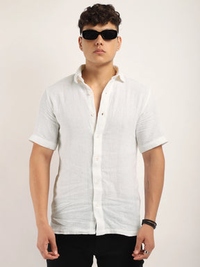 Fabric Carmine Nitid White Half Sleeve Shirt