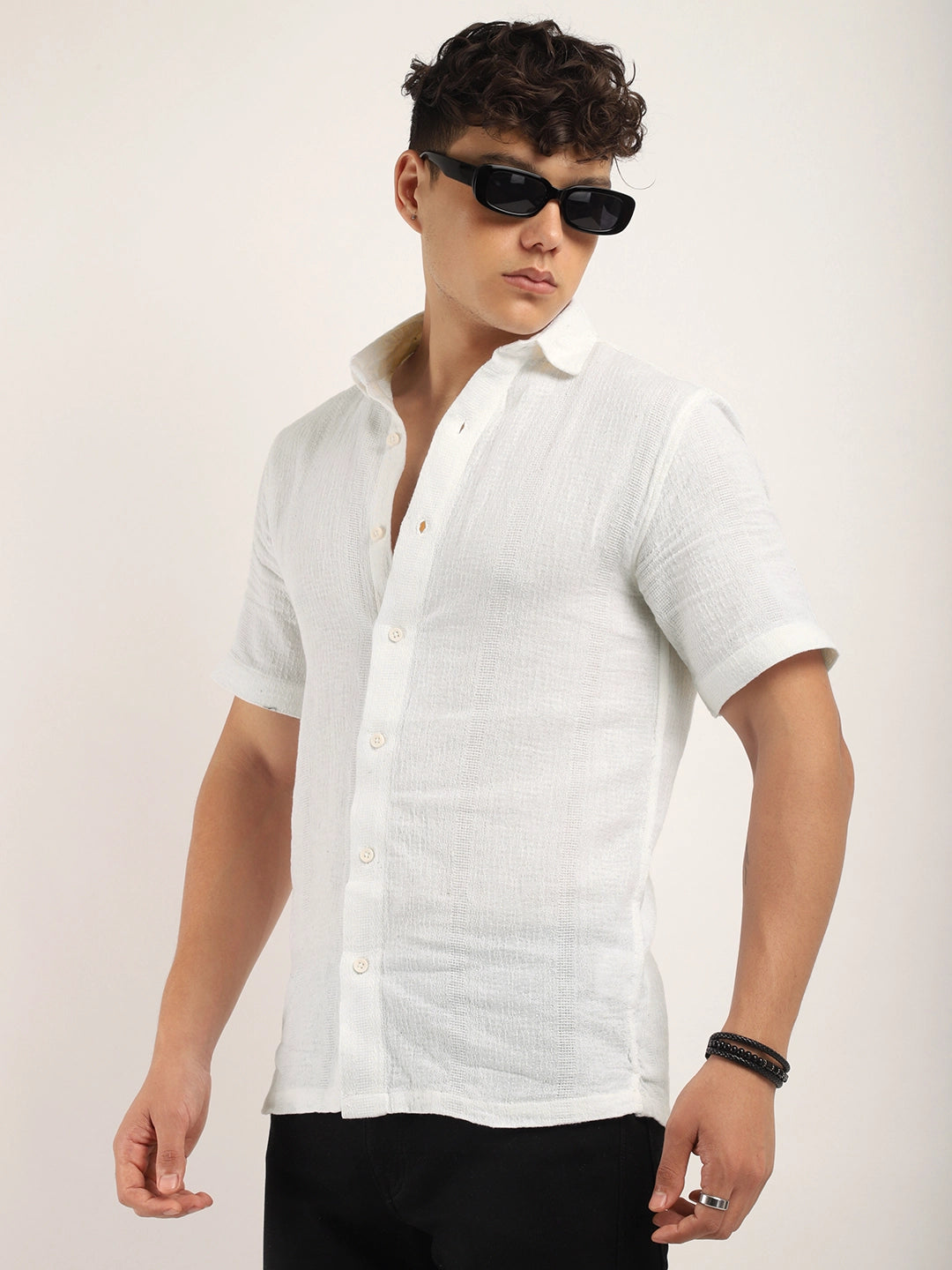 Fabric Carmine Nitid White Half Sleeve Shirt