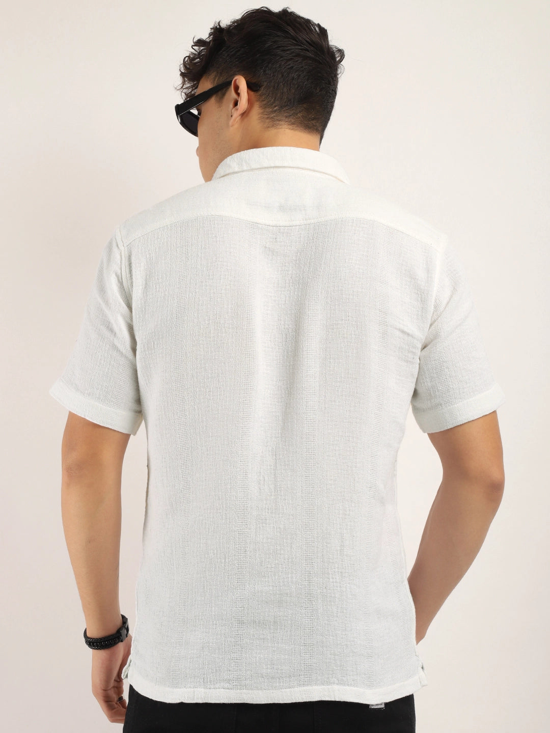 Fabric Carmine Nitid White Half Sleeve Shirt