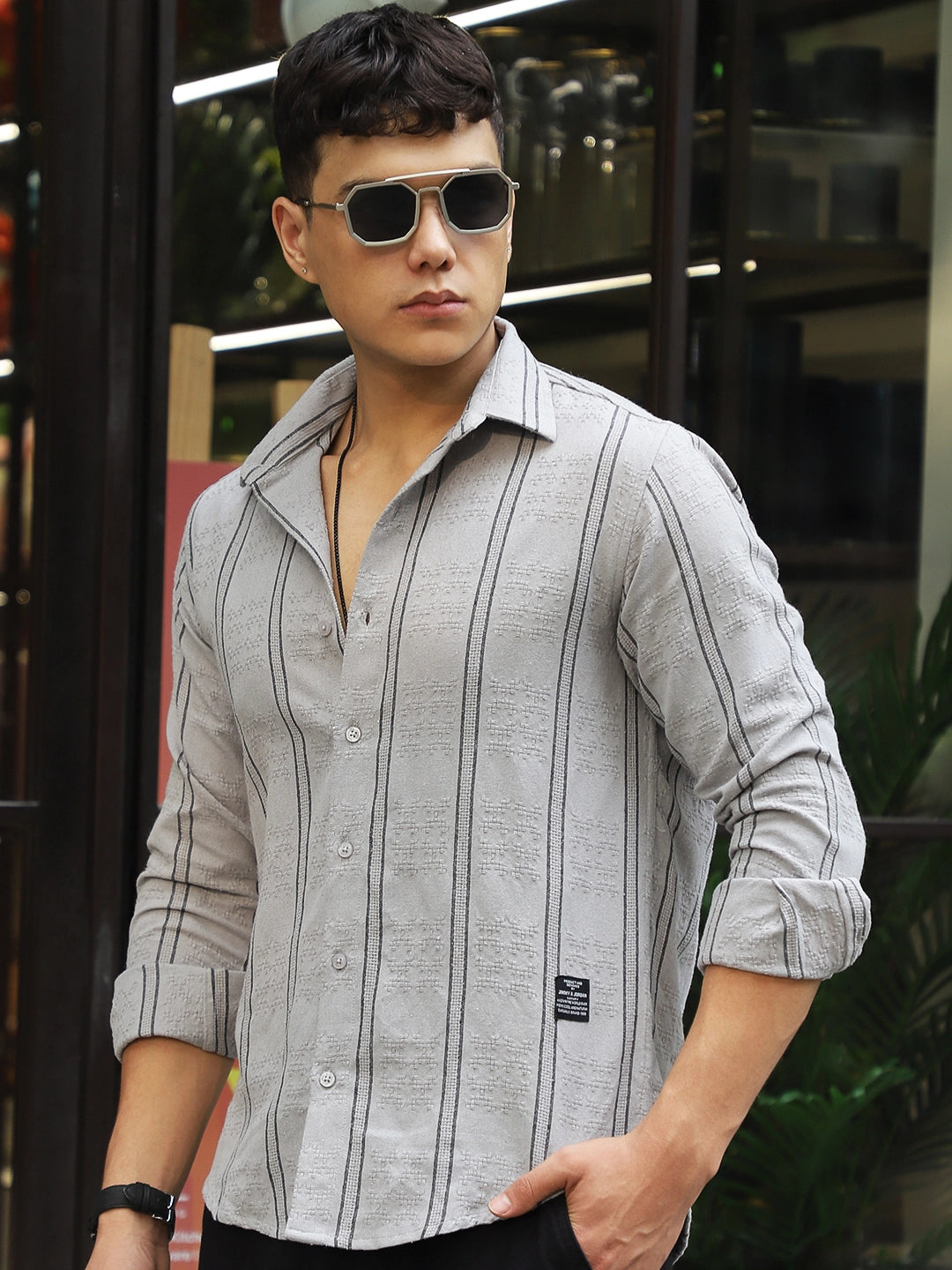 Luca Linen Grey Stripe Shirt