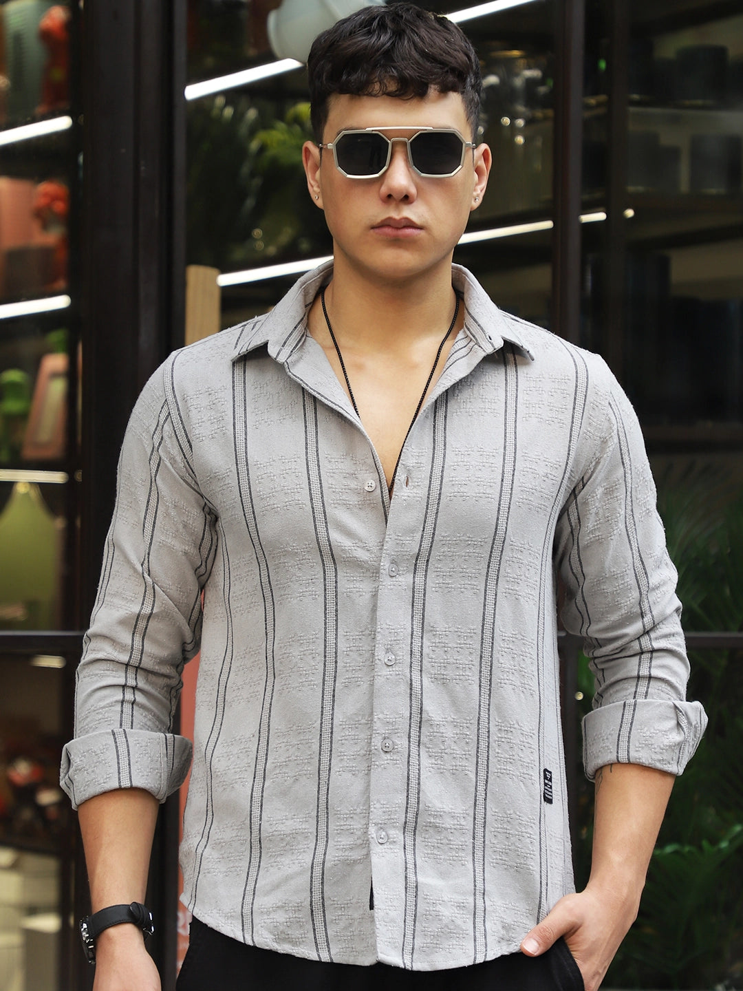 Luca Linen Grey Stripe Shirt