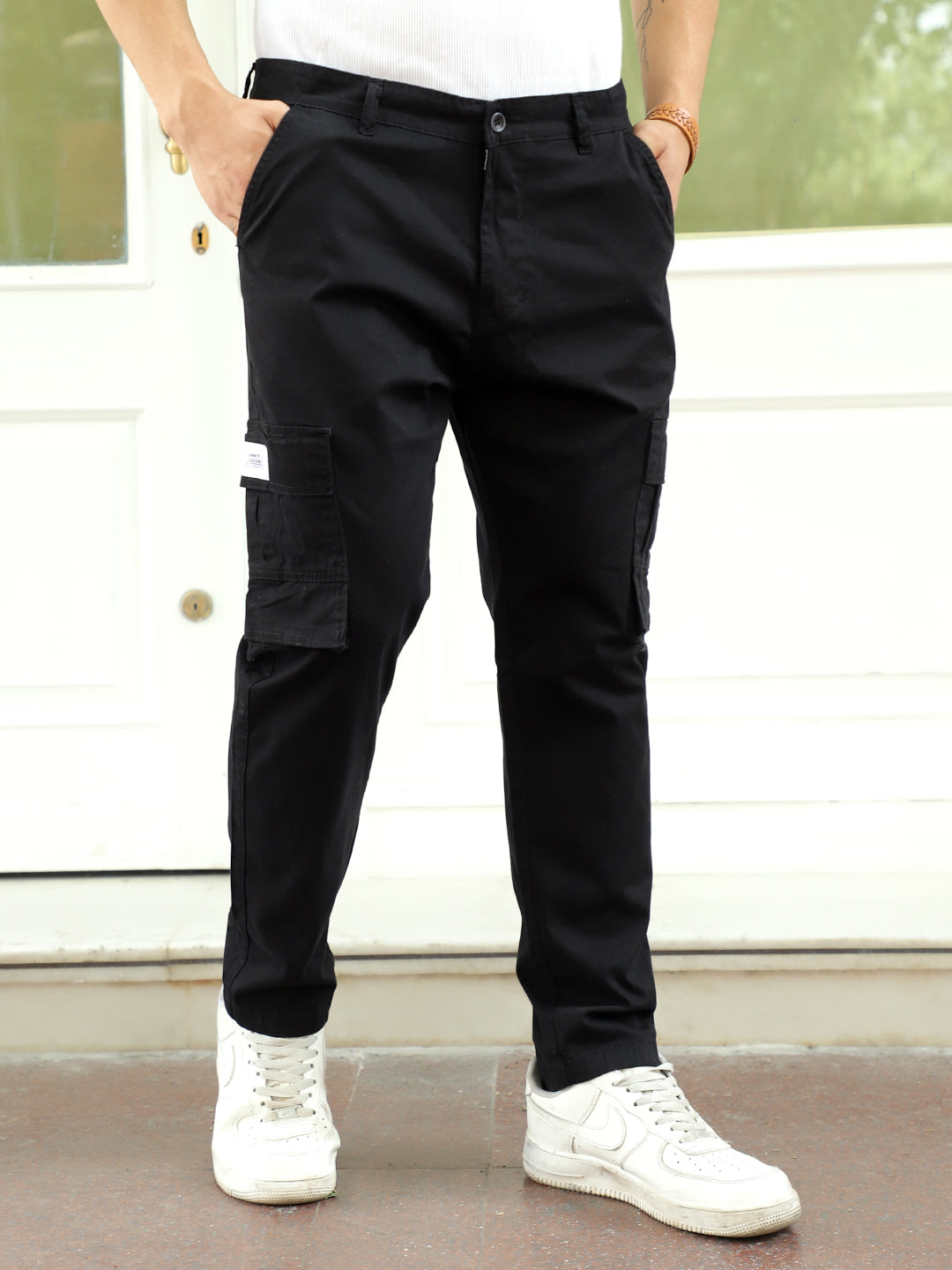 Men Black Cotton Cargo