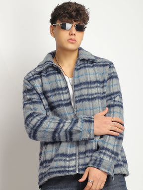 Zenith Stitch Pure Wool Blue & Grey Check Shacket