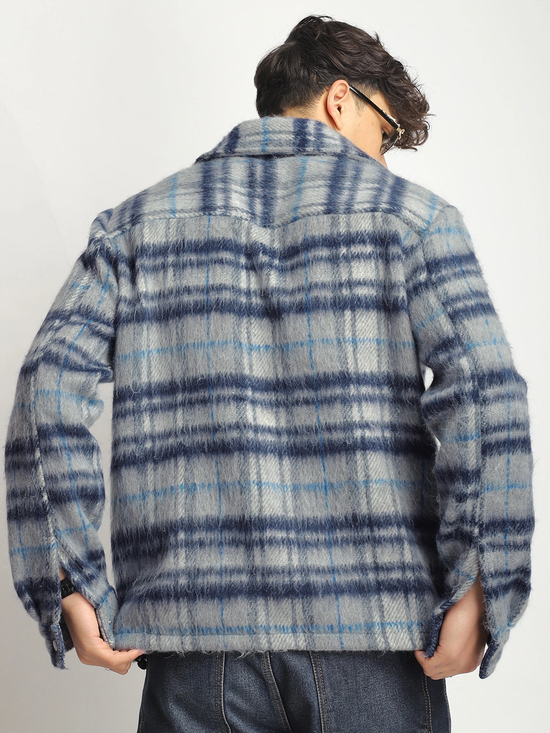 Zenith Stitch Pure Wool Blue & Grey Check Shacket