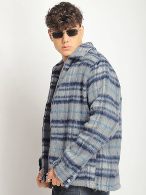 Zenith Stitch Pure Wool Blue & Grey Check Shacket