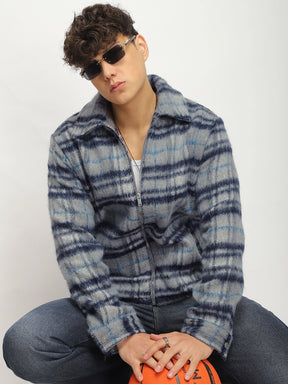 Zenith Stitch Pure Wool Blue & Grey Check Shacket