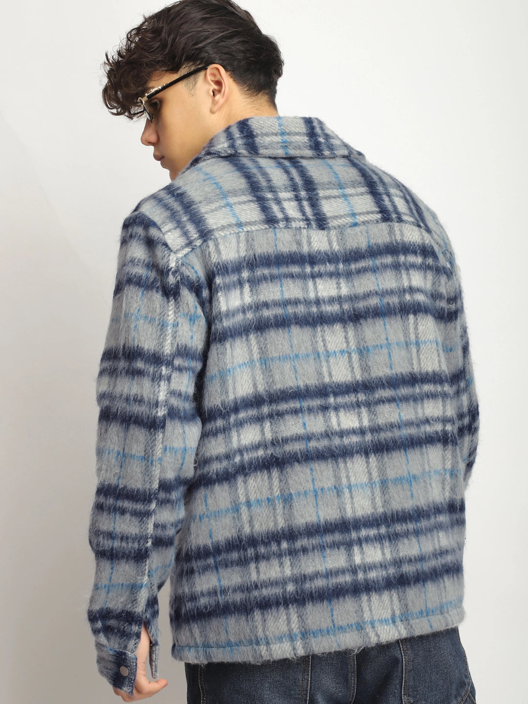 Zenith Stitch Pure Wool Blue & Grey Check Shacket