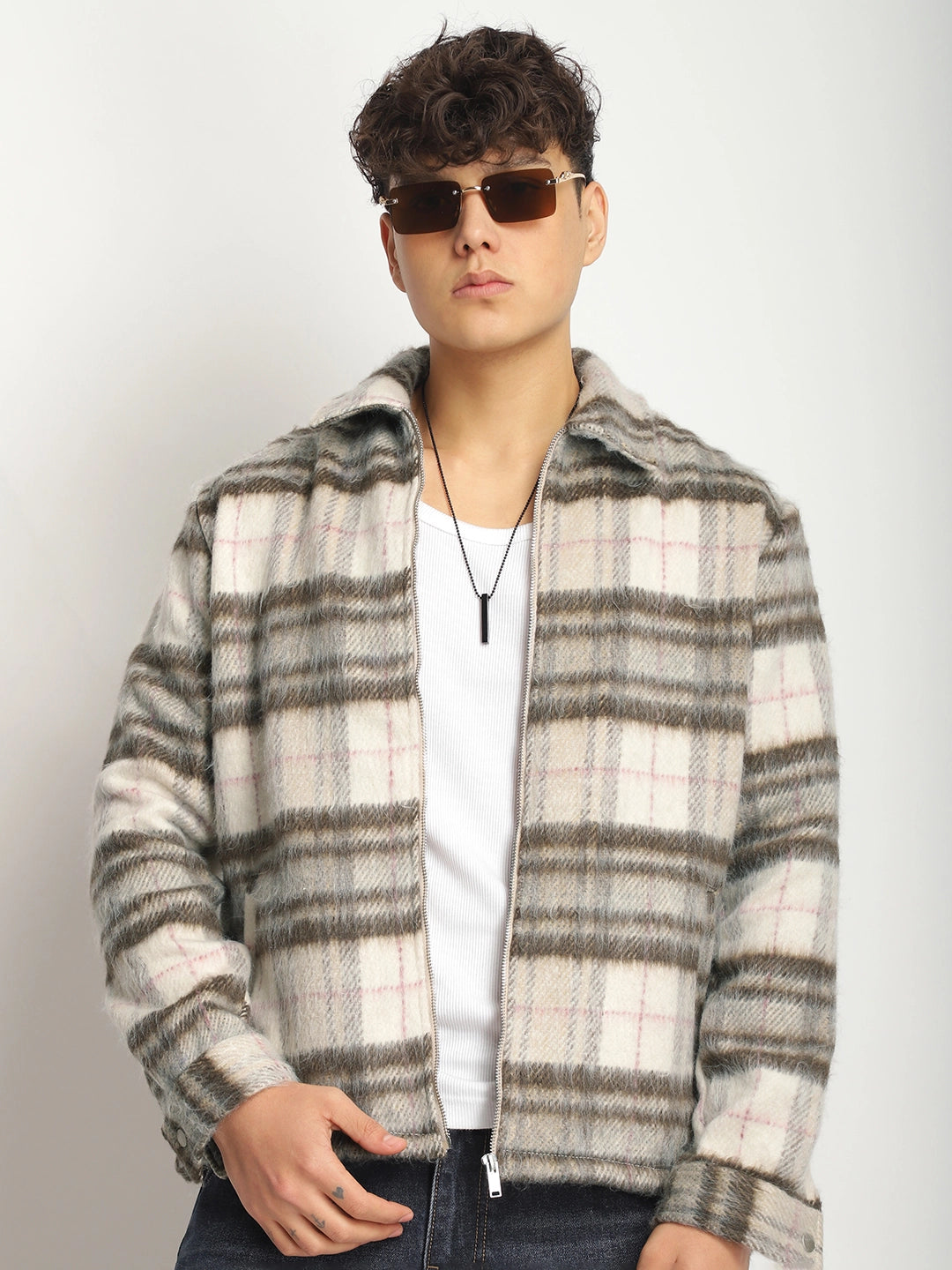 Zenith Stitch Pure Wool Brown & White Check Shacket