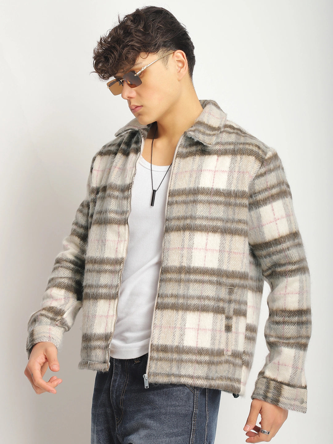 Zenith Stitch Pure Wool Brown & White Check Shacket