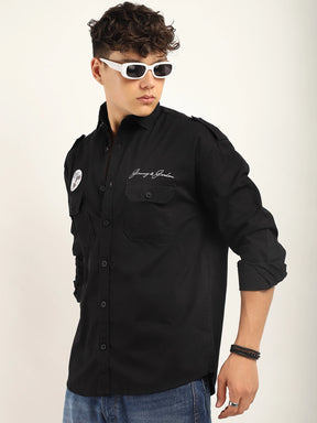 Fabric Alessio Tuserd Black Full Sleeve Shirt