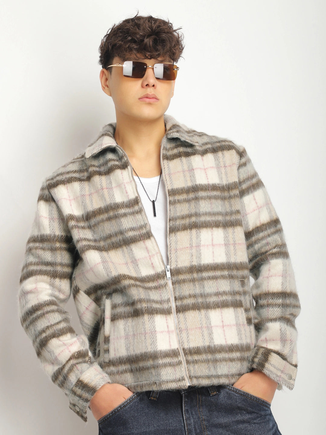 Zenith Stitch Pure Wool Brown & White Check Shacket