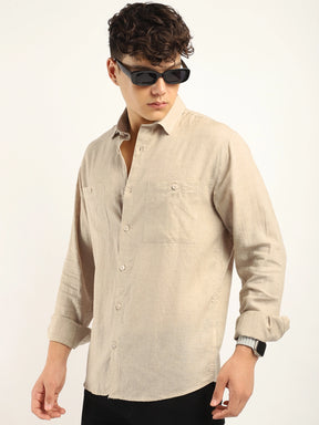 Fabric Maria Linen Beige Full Sleeve Shirt