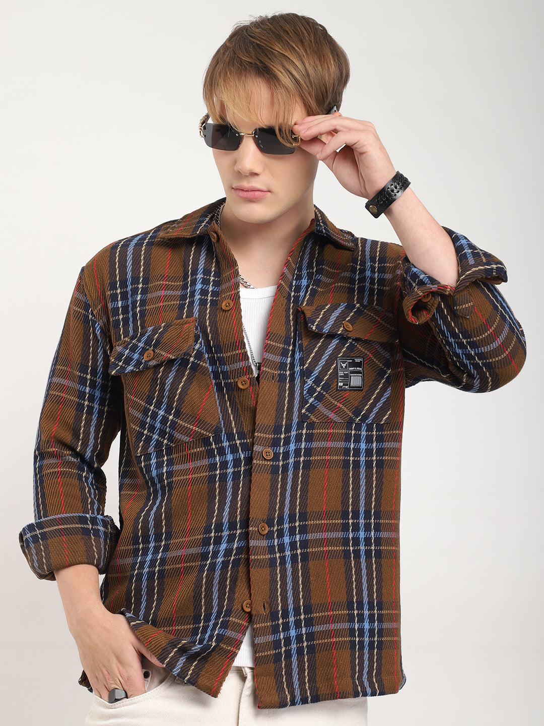 Rough Sculpt Brown Drill Check Shirt