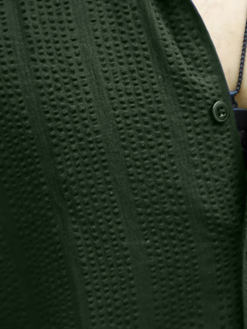 Solven Textured Olive Green Half Sleeve Shirt