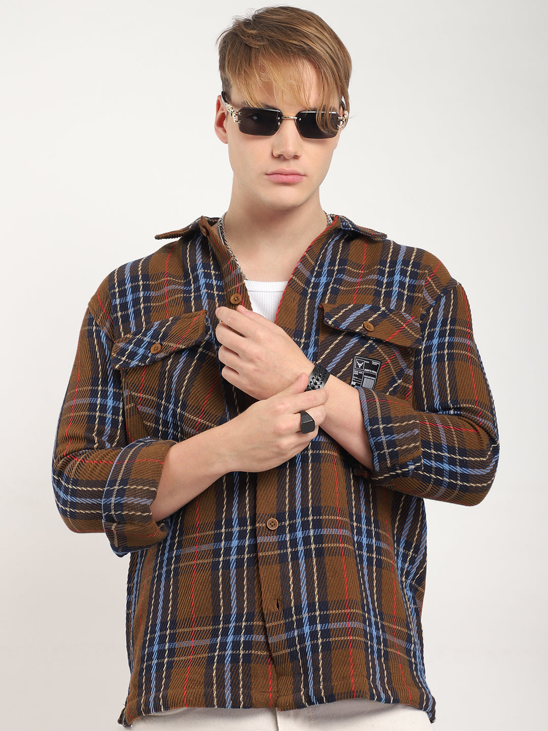 Rough Sculpt Brown Drill Check Shirt