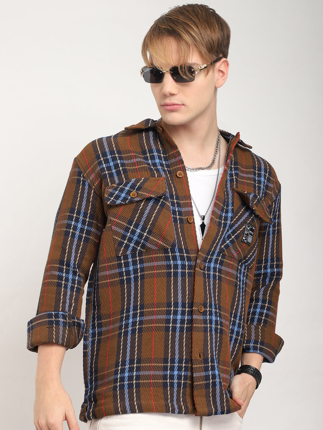 Rough Sculpt Brown Drill Check Shirt