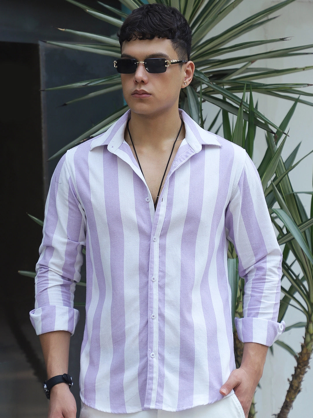 Oaken Espresso Lavender Stripe Linen Shirt