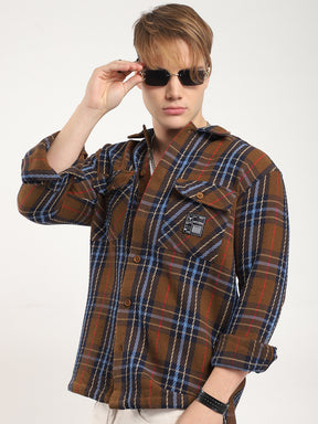 Rough Sculpt Brown Drill Check Shirt