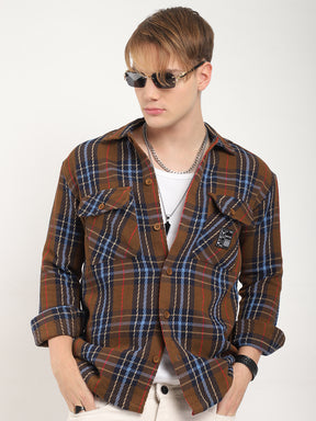 Rough Sculpt Brown Drill Check Shirt