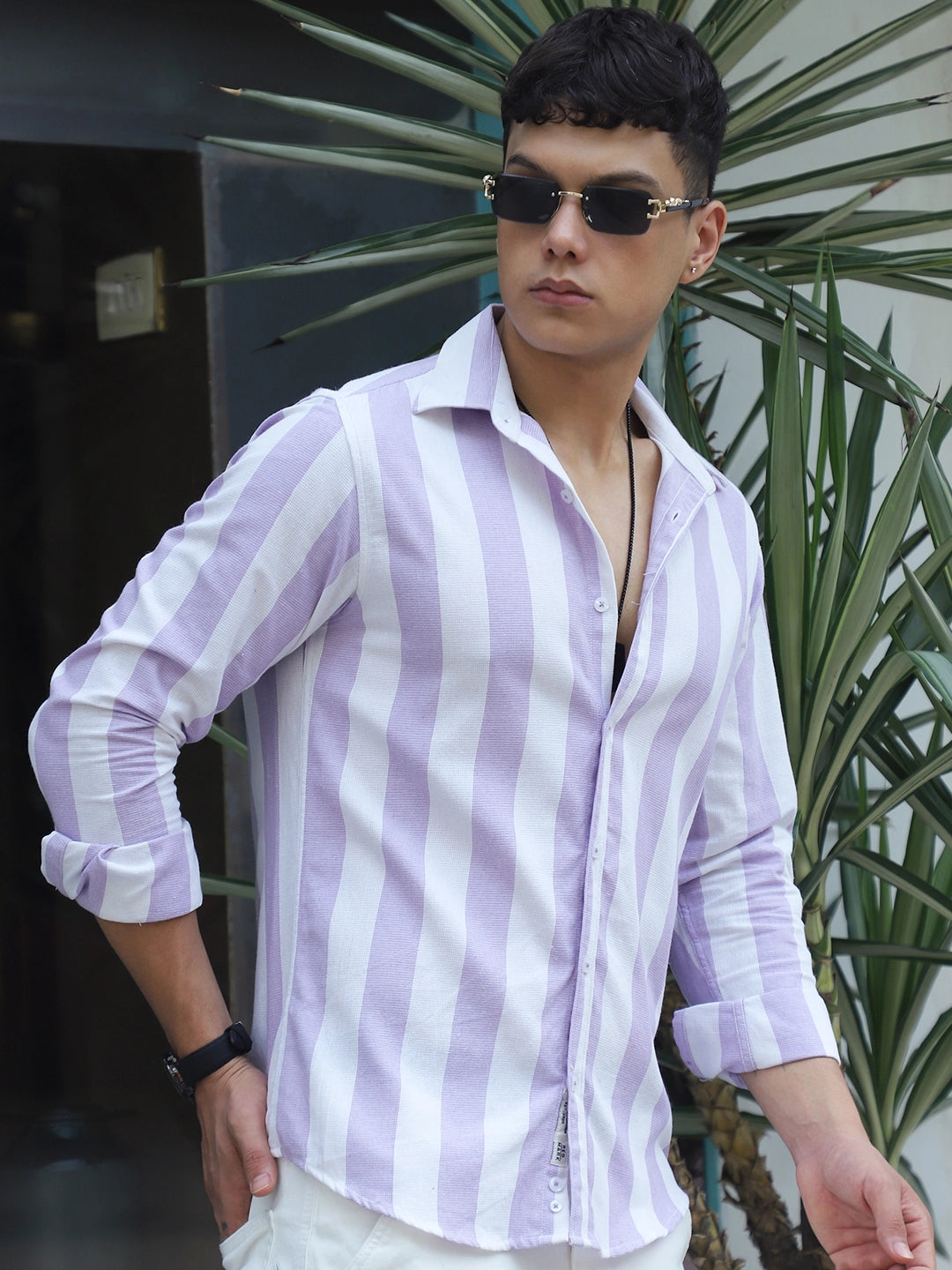 Oaken Espresso Lavender Stripe Linen Shirt