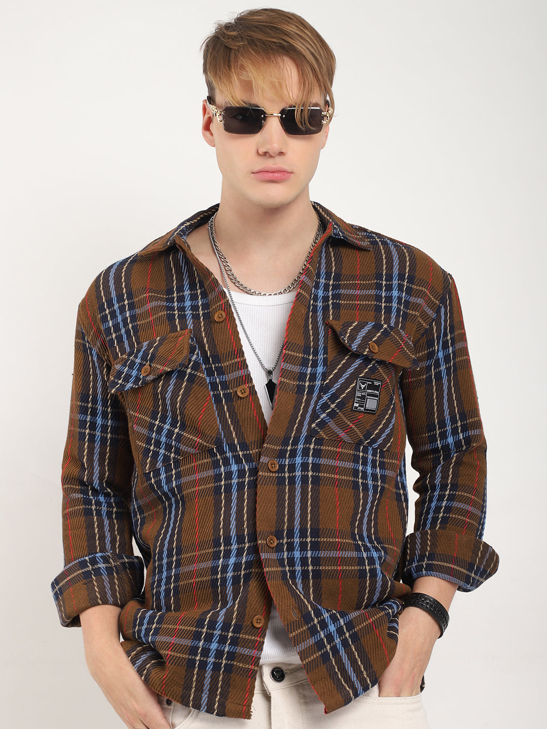 Brown Drill Check Shirt