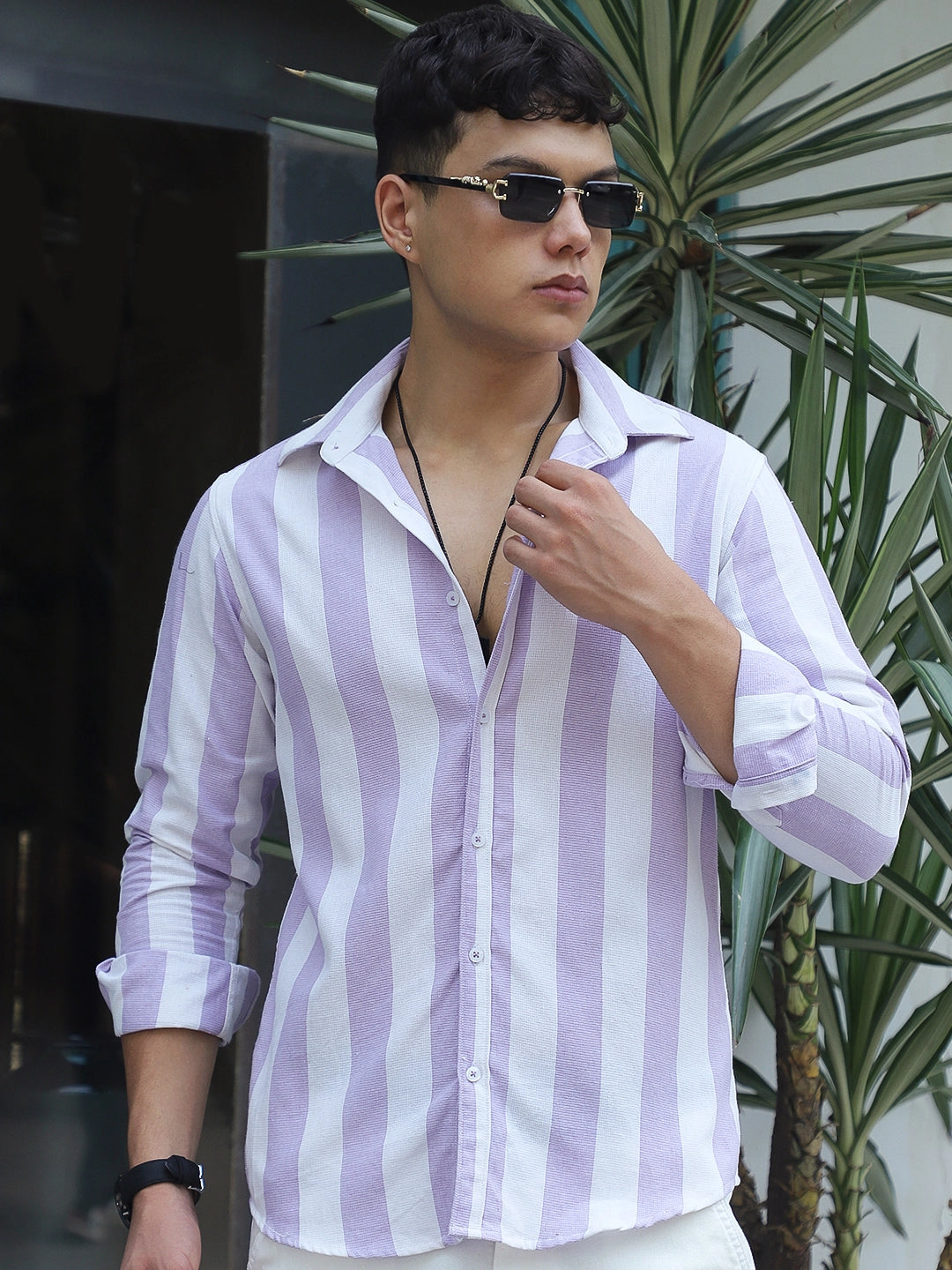 Oaken Espresso Lavender Stripe Linen Shirt