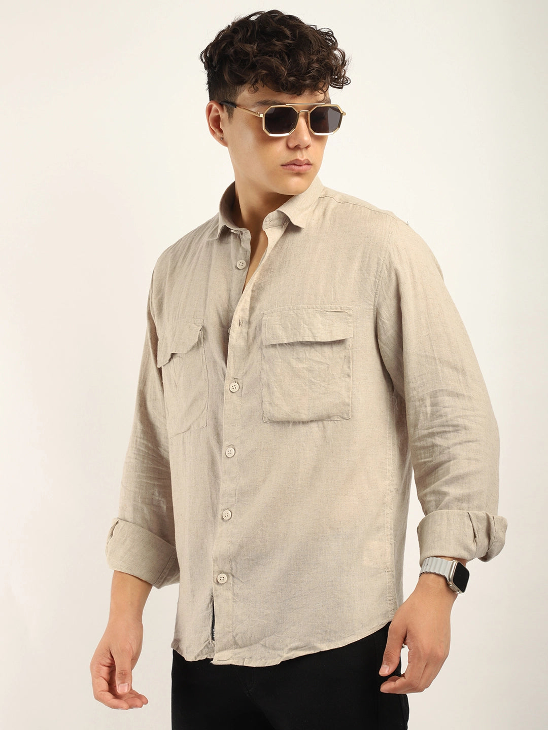 Fabric Santiago Linen Beige Full Sleeve Shirt