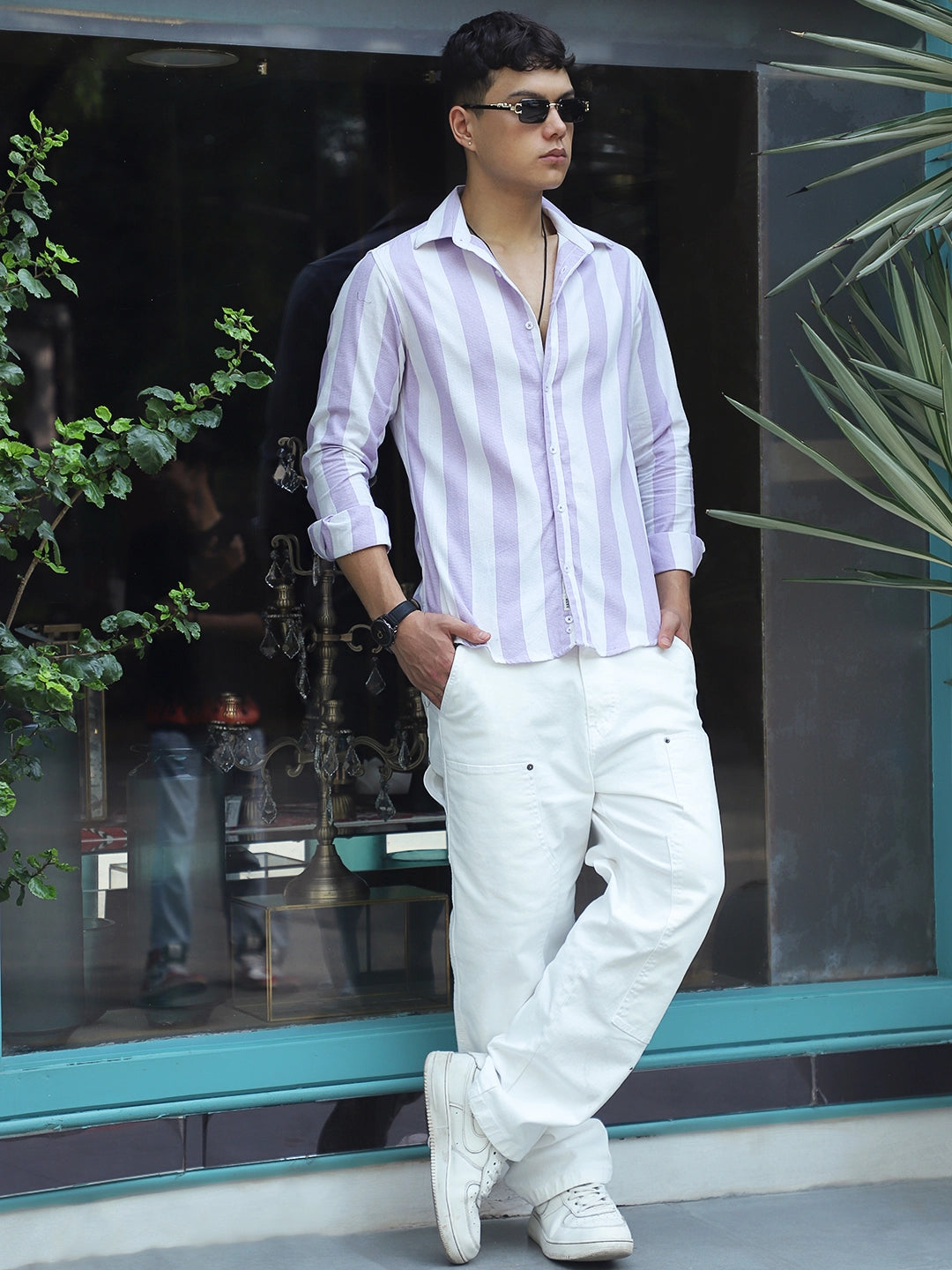 Oaken Espresso Lavender Stripe Linen Shirt