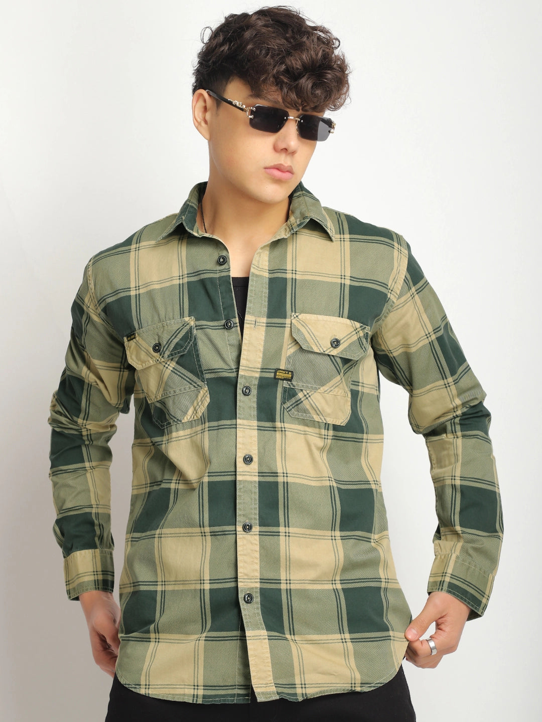 Pure Thread Light Khaki Full Sleeve Check Shirt