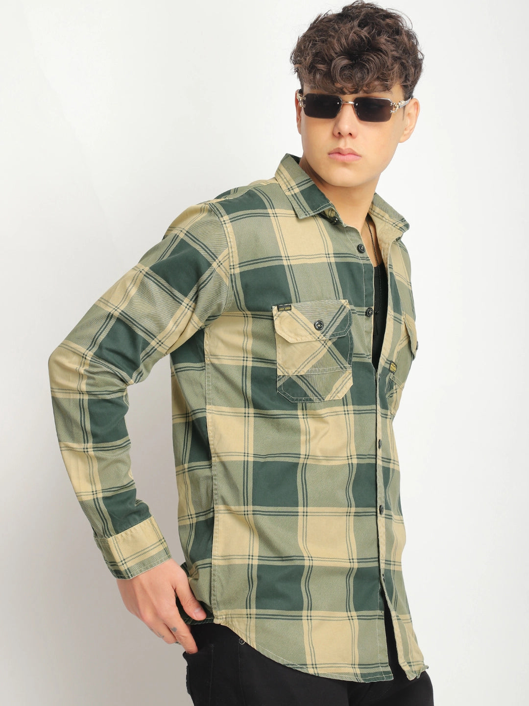 Pure Thread Light Khaki Full Sleeve Check Shirt