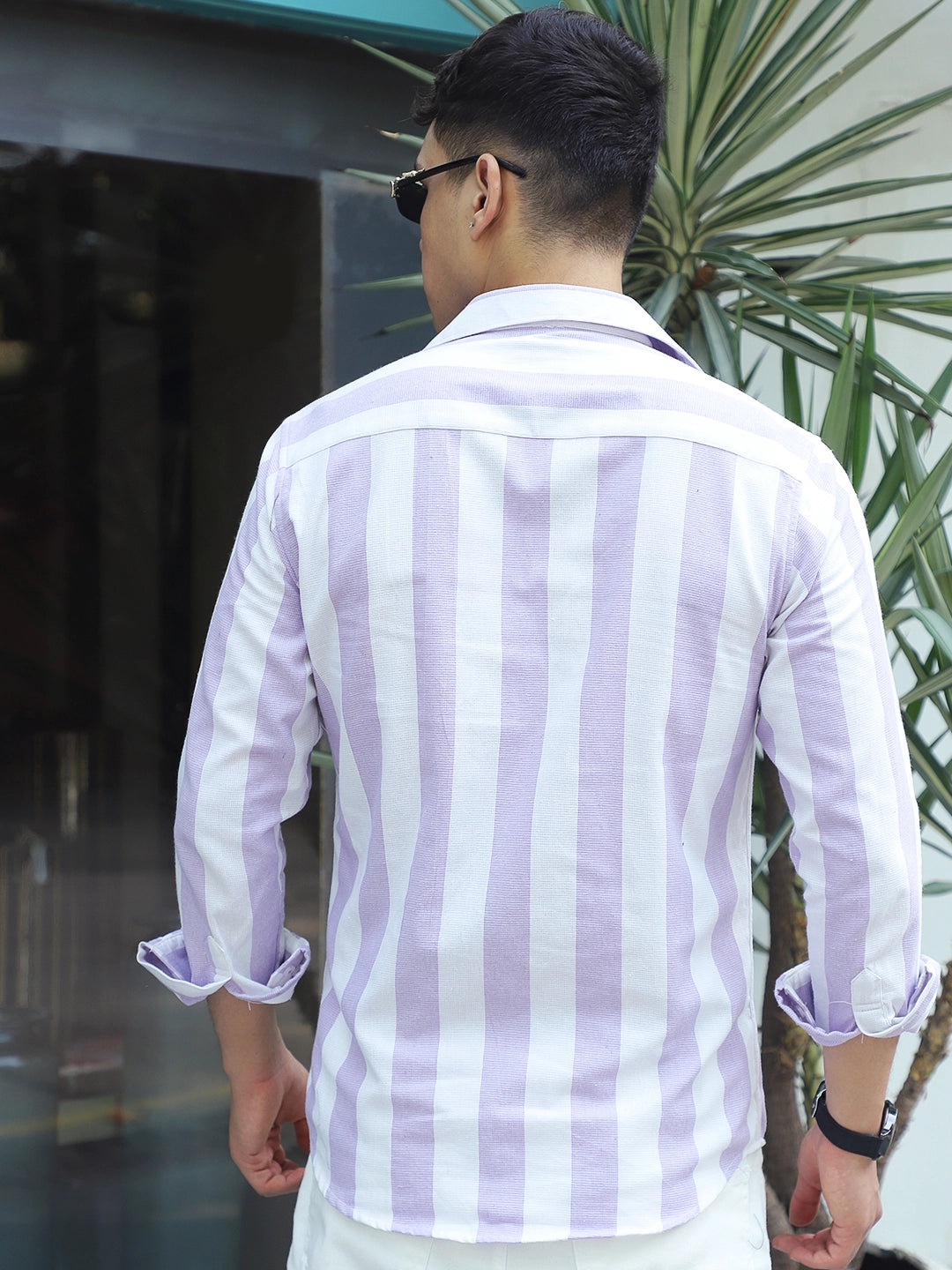 Oaken Espresso Lavender Stripe Linen Shirt