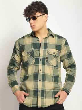 Pure Thread Light Khaki Full Sleeve Check Shirt