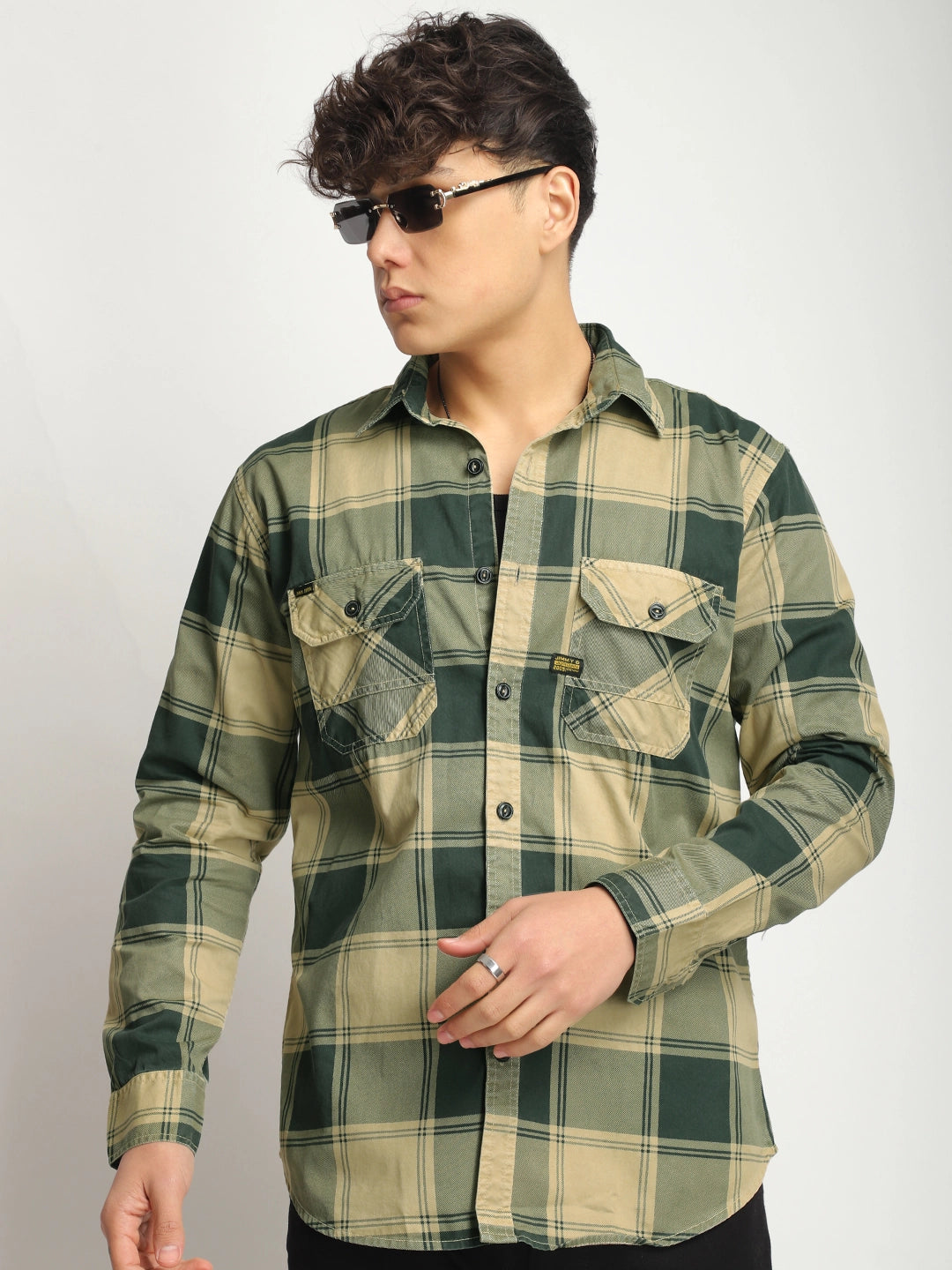 Pure Thread Light Khaki Full Sleeve Check Shirt