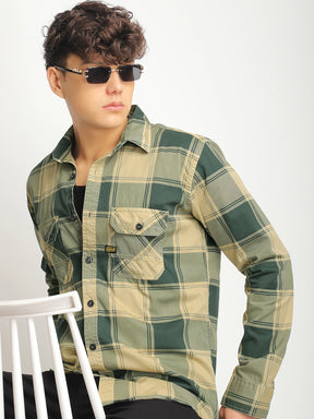 Pure Thread Light Khaki Full Sleeve Check Shirt