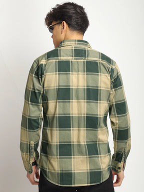 Pure Thread Light Khaki Full Sleeve Check Shirt