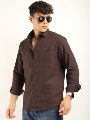 Fabric Maria Linen Brown  Full Sleeve Shirt