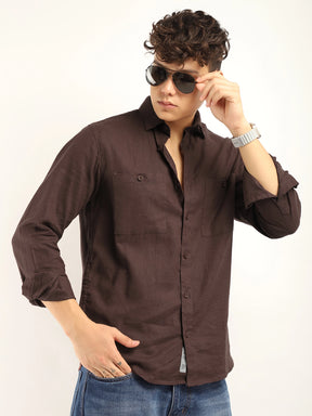 Fabric Maria Linen Brown  Full Sleeve Shirt