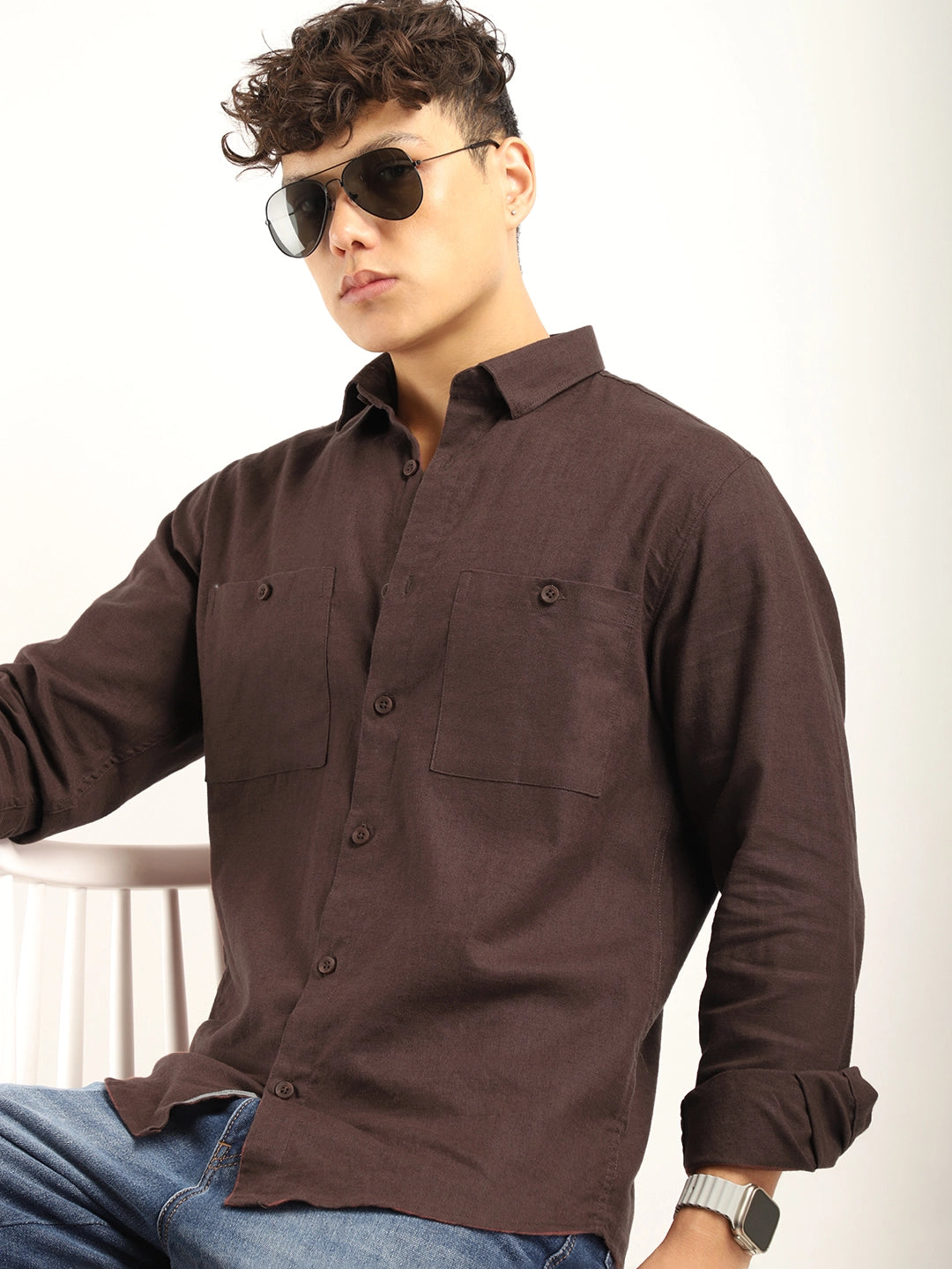 Fabric Maria Linen Brown  Full Sleeve Shirt