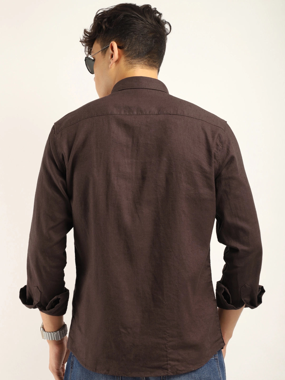 Fabric Santiago Linen Brown Full Sleeve Shirt