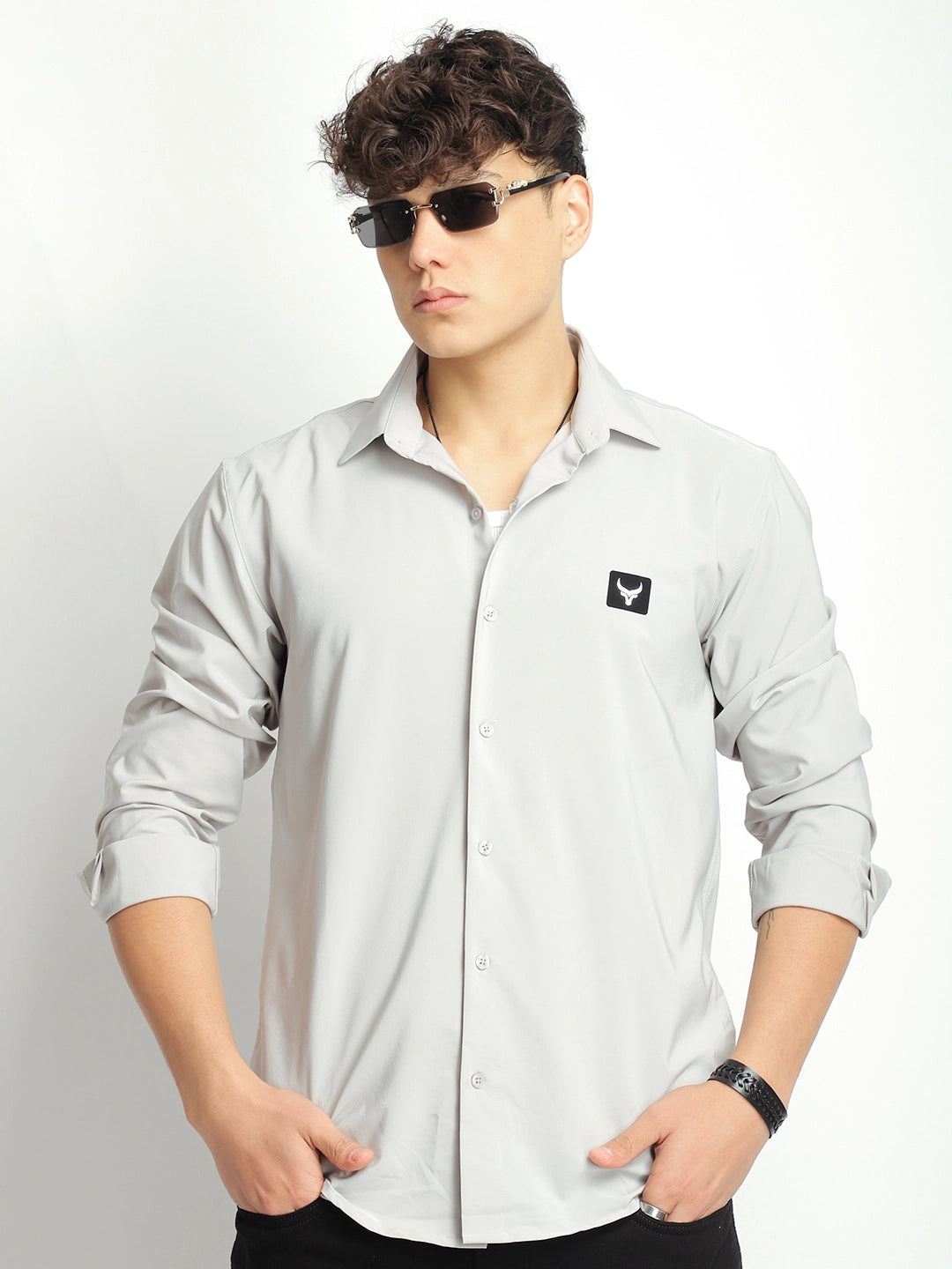 Andrey Stretchable Matt Silver Full Sleeve Shirt