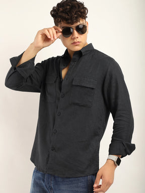 Fabric Santiago Linen d-gray Full Sleeve Shirt