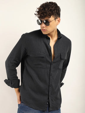 Fabric Santiago Linen d-gray Full Sleeve Shirt