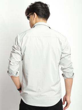 Andrey Stretchable Matt Silver Full Sleeve Shirt