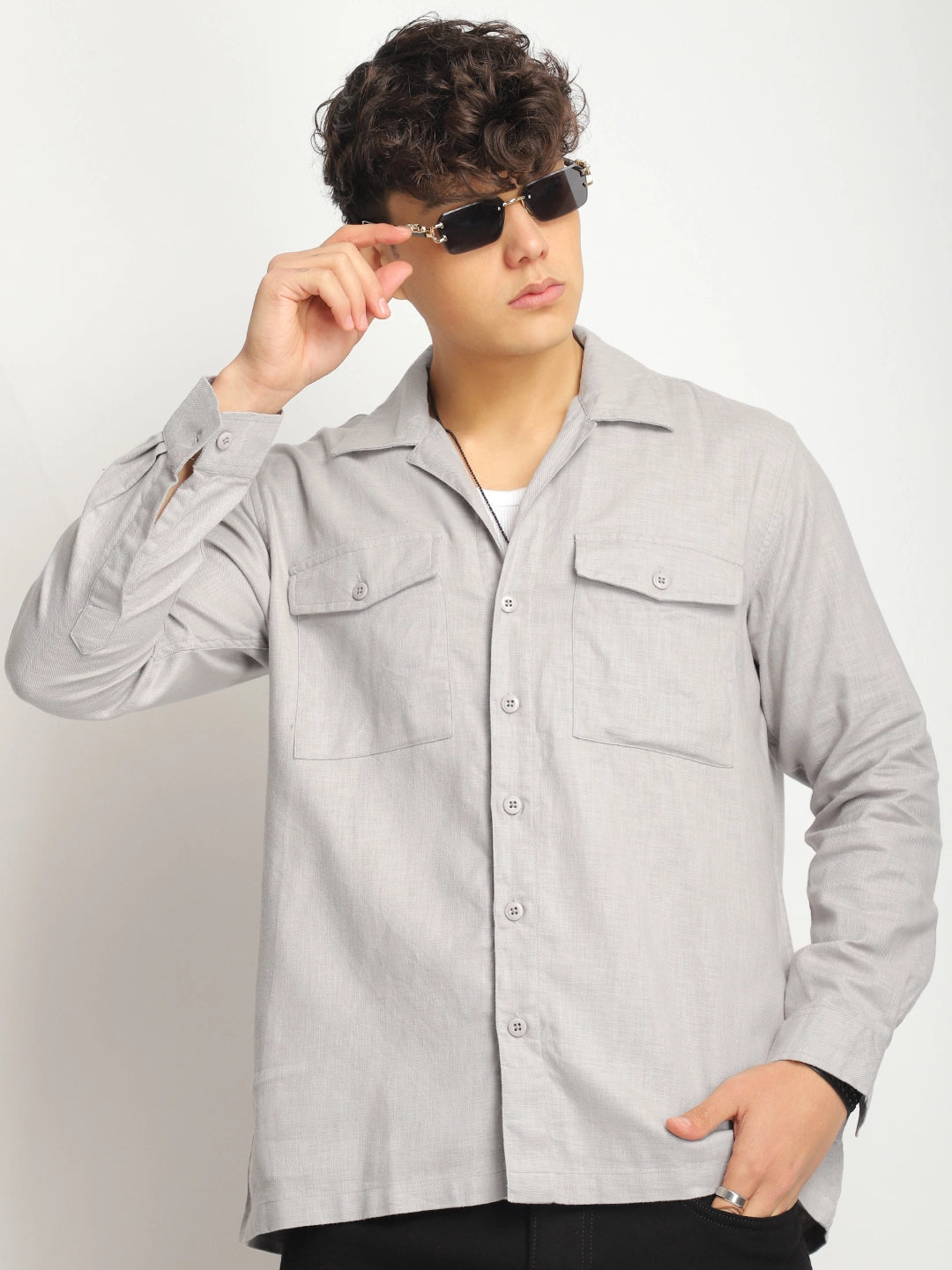 Alexei Linen Light Grey Full Sleeve Shirt