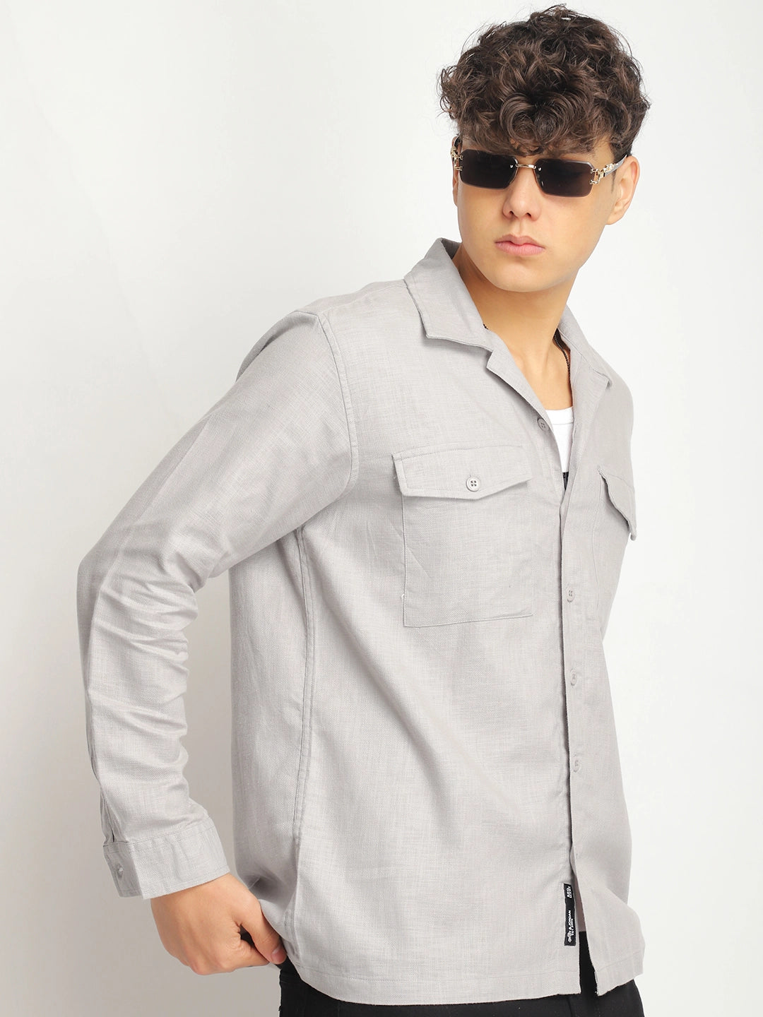 Alexei Linen Light Grey Full Sleeve Shirt