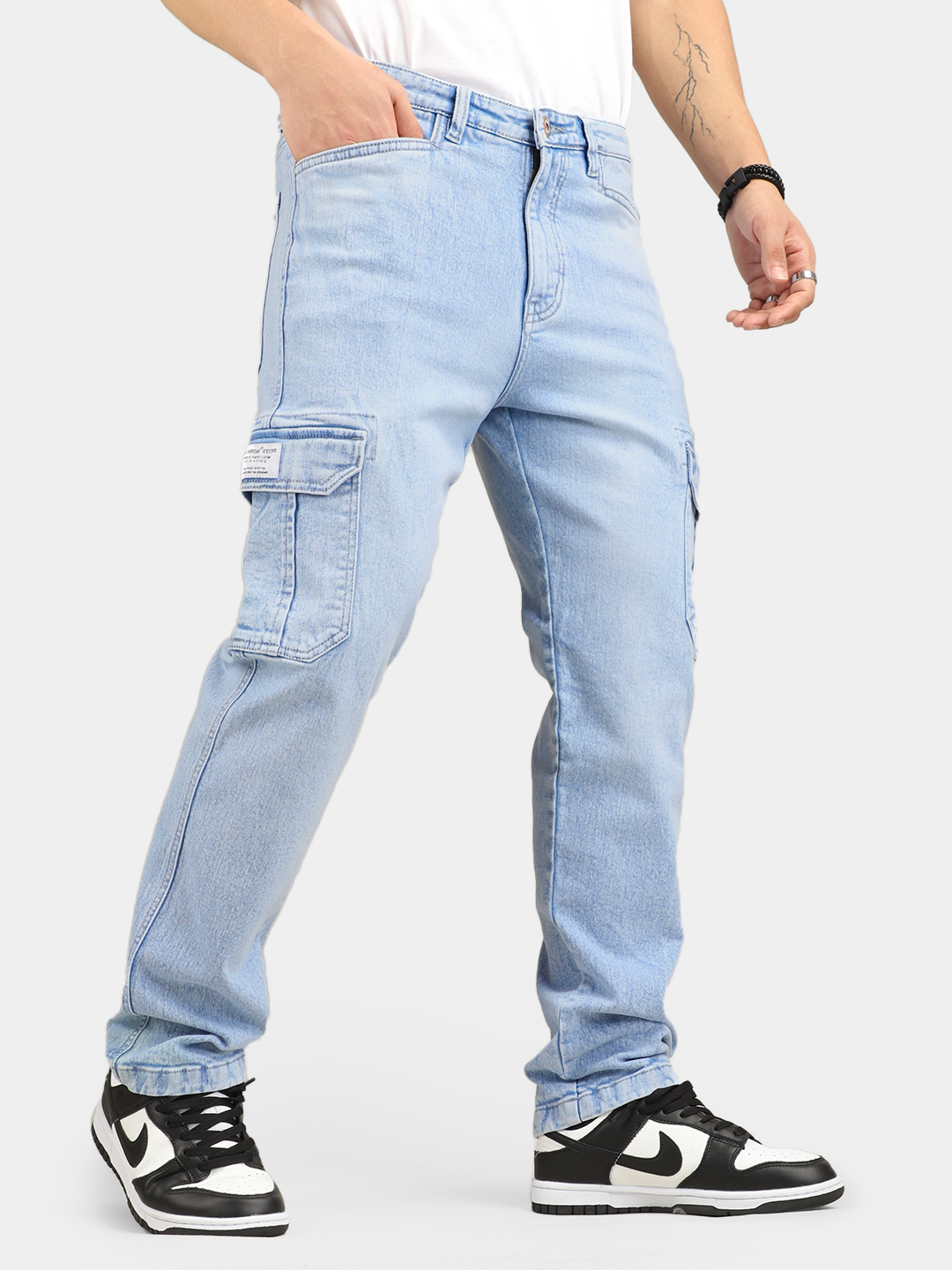 Leo Light Blue Baggy Fit Denim Cargo