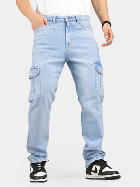 Leo Light Blue Baggy Fit Denim Cargo