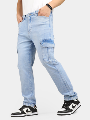 Leo Light Blue Baggy Fit Denim Cargo